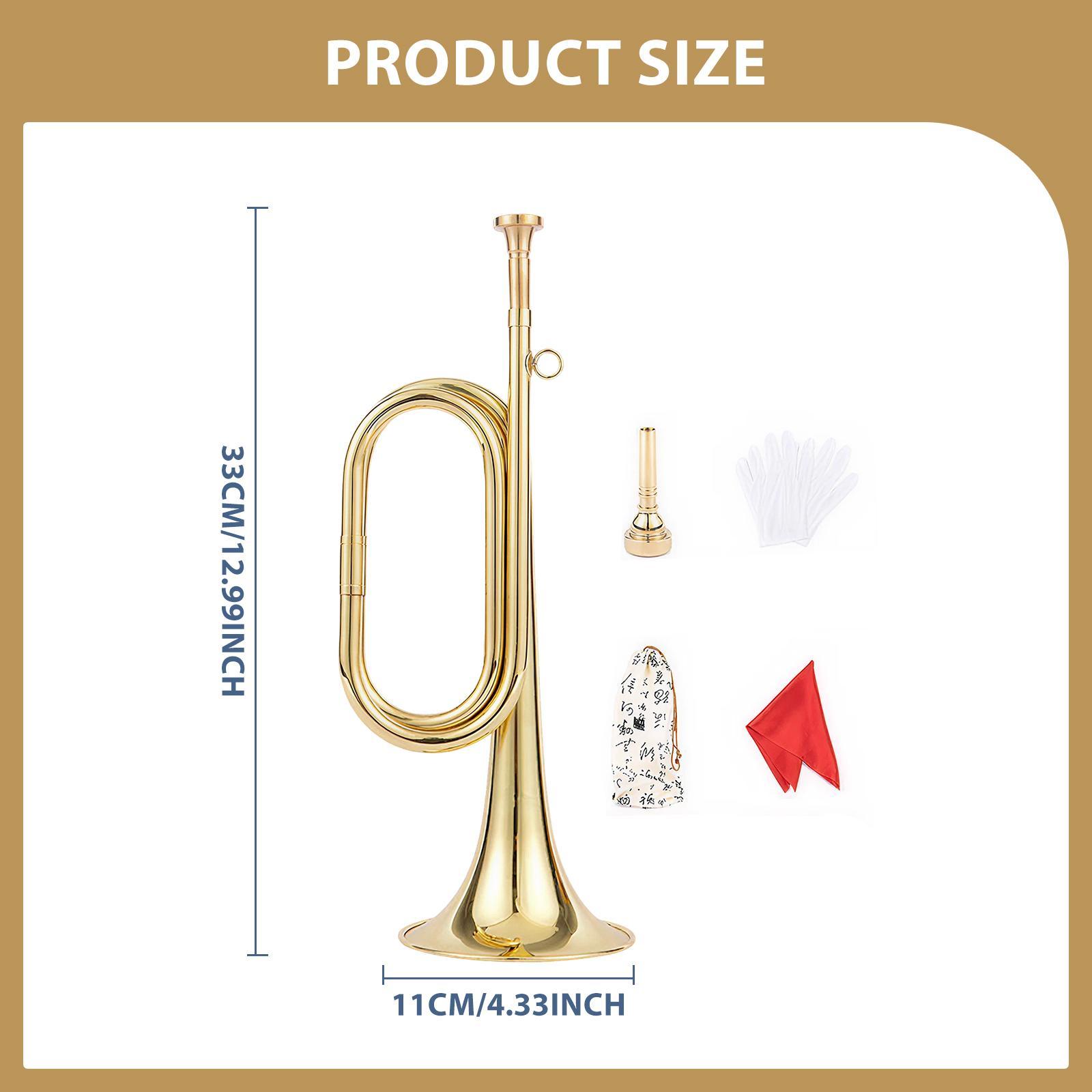Musical Instrument Bugle - แตรพร้อมถุงมือ เครื่องดนตรีทองเหลือง แตรสำหรับวงโยธิน ระดับมืออาชีพสำหรับผู้ใหญ่ เหมาะสำหรับการแสดงบนเวทีและการฝึกซ้อมประจำวัน