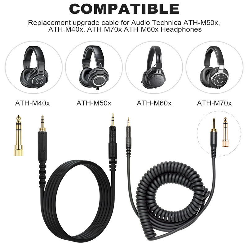 Audio Technica Headphone Ath-M50X - สายสัญญาณเสียงแบบขดสำหรับเปลี่ยน ใช้ได้กับหูฟัง Audio Technica รุ่น ATH-M40X